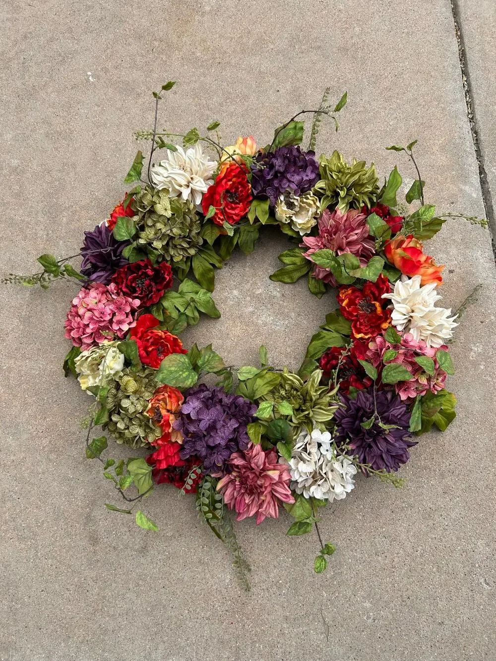 Handmade Large Fall Floral Wreath – Hydrangeas, Mums & Autumn Greenery